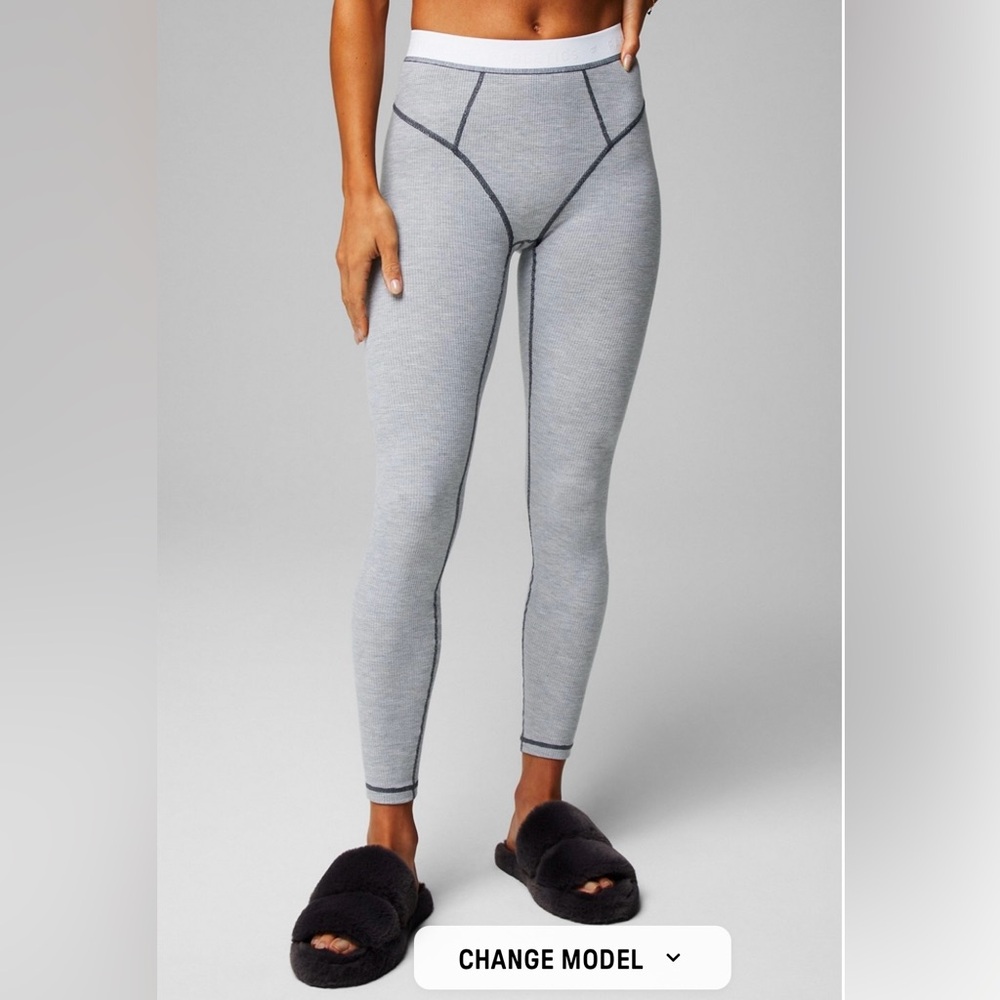 Fabletics Waffle Leggings Loungewear Layering Pants Tights Gray Heather SM NWT